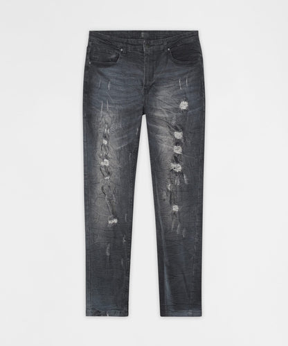Reason Clothing Popular Crinkle Wash Distressed Skinny Jeans - Black