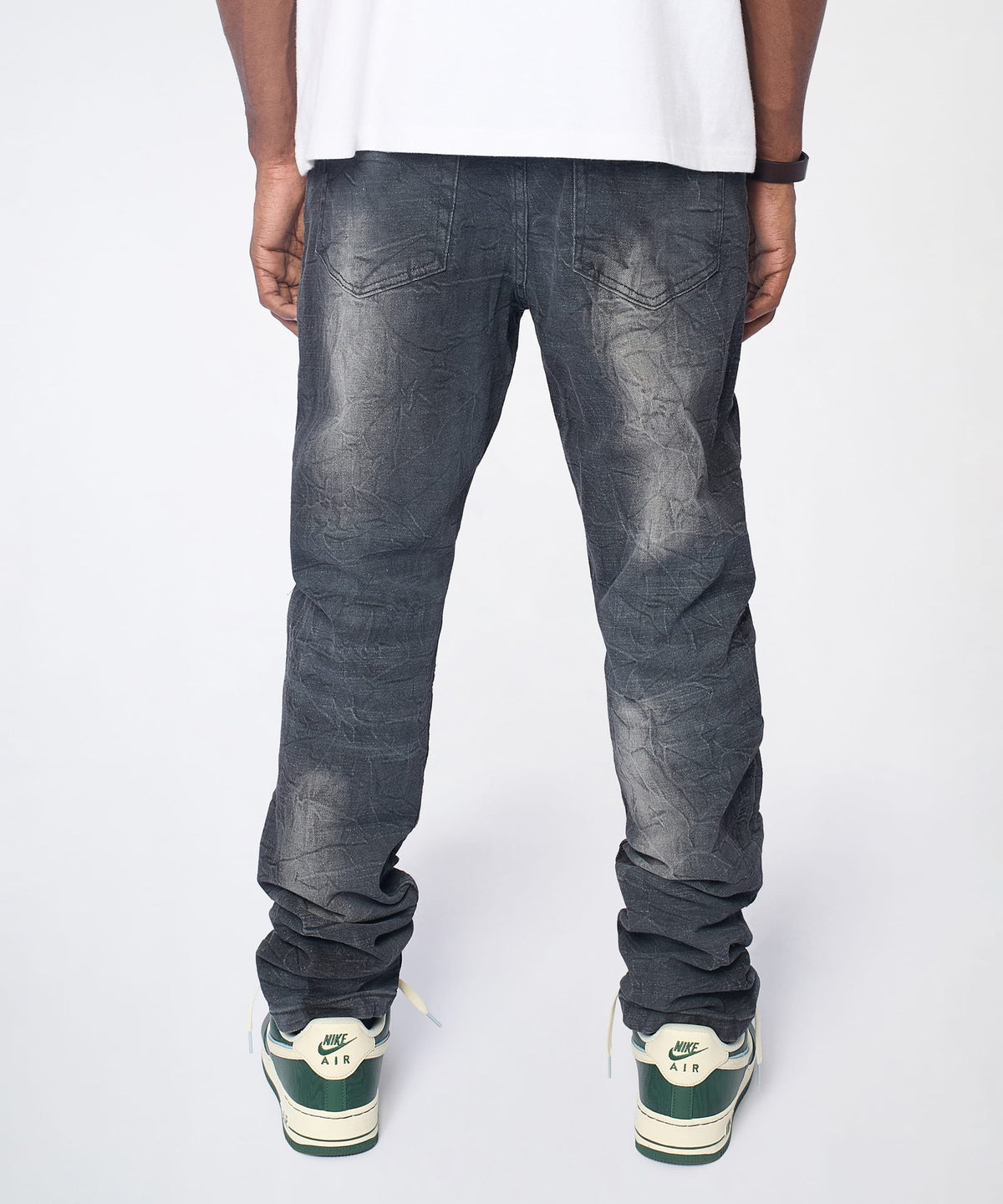 Reason Clothing Popular Crinkle Wash Distressed Skinny Jeans - Black