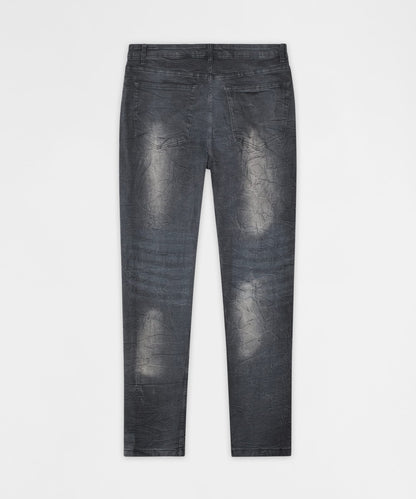 Reason Clothing Popular Crinkle Wash Distressed Skinny Jeans - Black