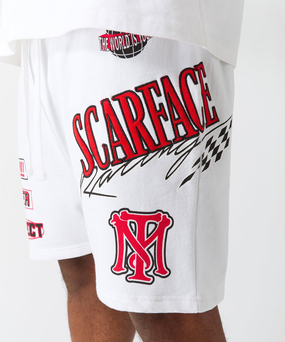 Reason Clothing Top Pick Scarface Applique Racing Short - White