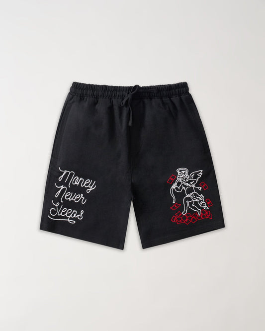 Reason Clothing Great Value Plus Size Paper Chaser Embroidery Shorts - Black