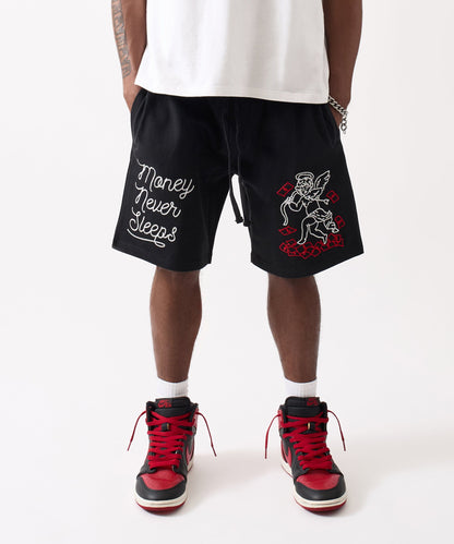 Reason Clothing Great Value Plus Size Paper Chaser Embroidery Shorts - Black