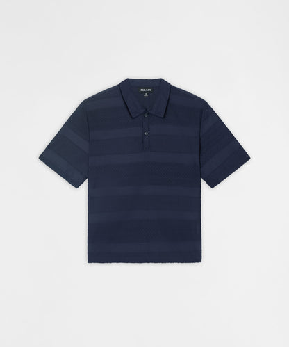 Reason Clothing Best Seller Vertical Jacquard Knit Short Sleeve Polo Shirt - Navy