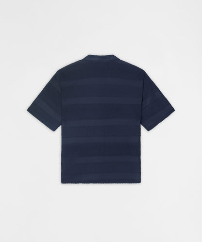 Reason Clothing Best Seller Vertical Jacquard Knit Short Sleeve Polo Shirt - Navy