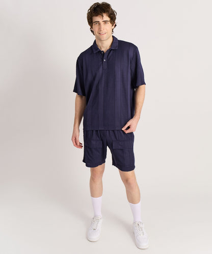 Reason Clothing Best Seller Vertical Jacquard Knit Short Sleeve Polo Shirt - Navy