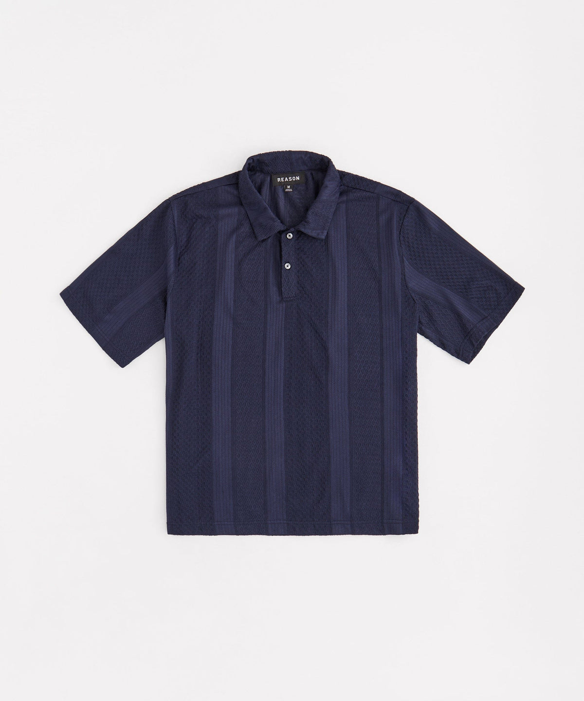 Reason Clothing Best Seller Vertical Jacquard Knit Short Sleeve Polo Shirt - Navy