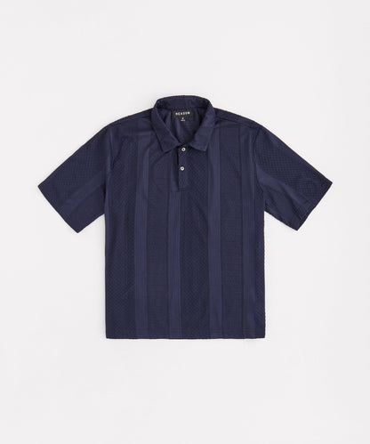 Reason Clothing Best Seller Vertical Jacquard Knit Short Sleeve Polo Shirt - Navy