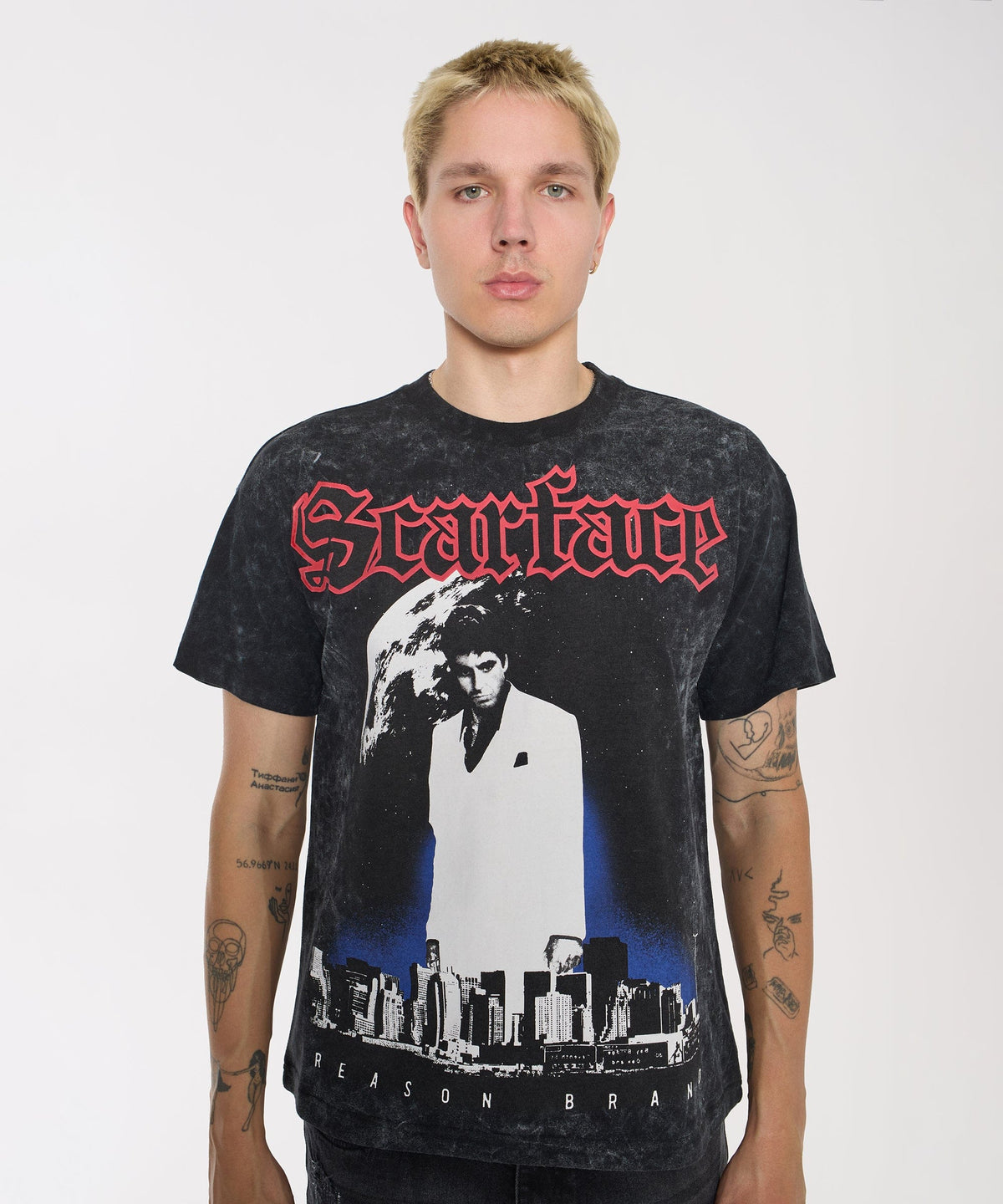 Reason Clothing Customer Favorite Scarface City Skyline Washed Tee - Black