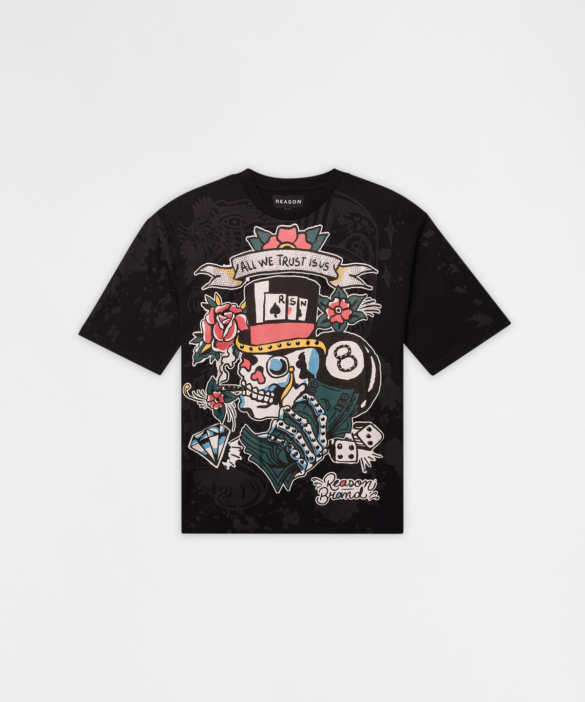 Reason Clothing Recommended Monocle Rhinestone Tee - Black