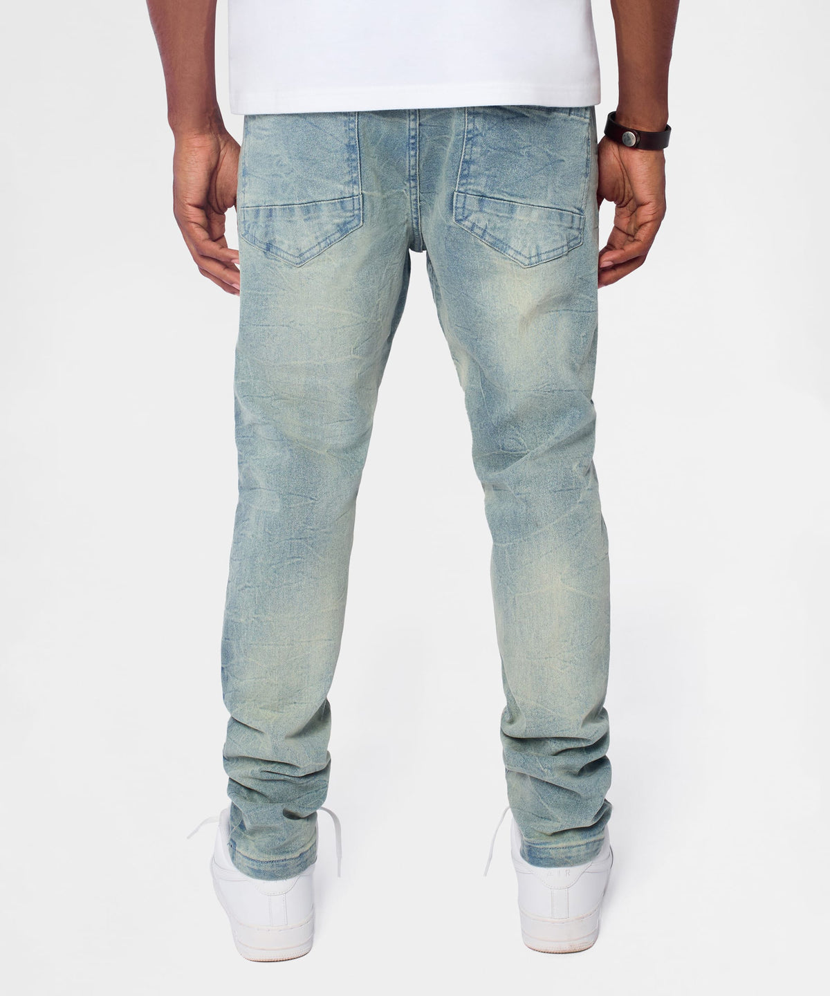 Reason Clothing Popular Gothic Cross Denim Pants - Light Blue
