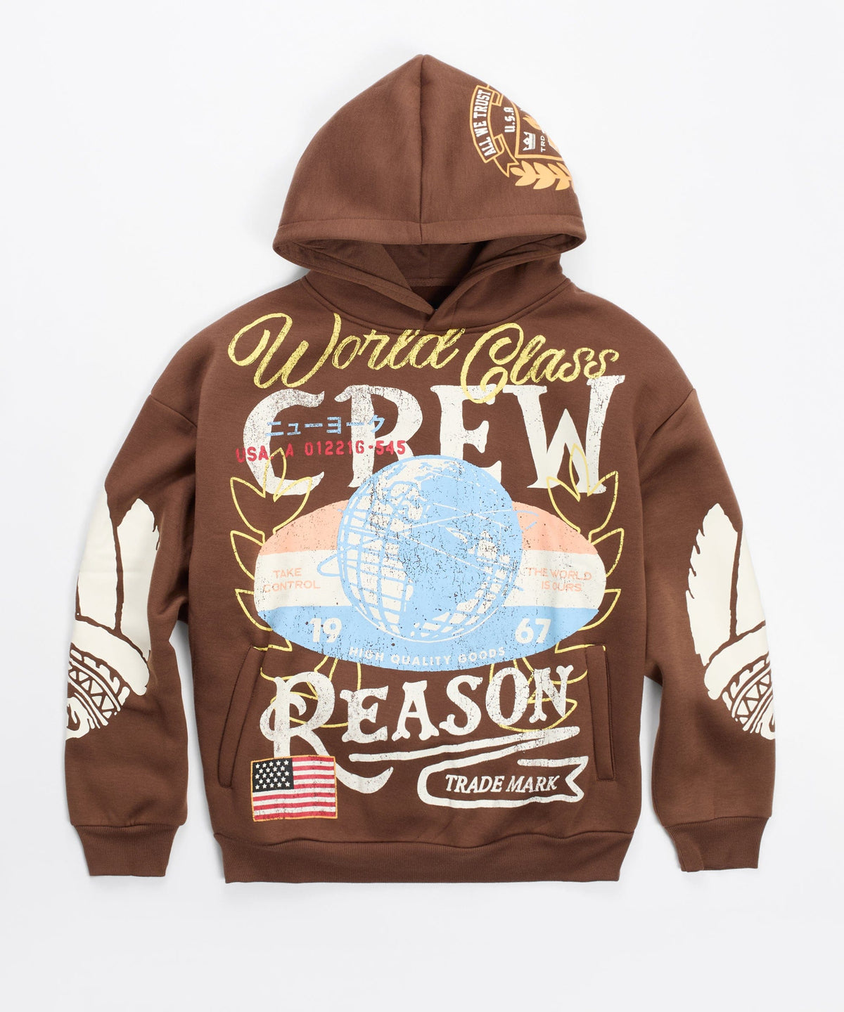 Reason Clothing Popular Kids World Class Crew Hoodie - Brown