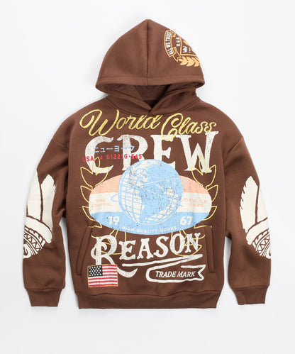 Reason Clothing Popular Kids World Class Crew Hoodie - Brown