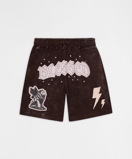Reason Clothing Best Seller Blessed Graphic Shorts - Brown