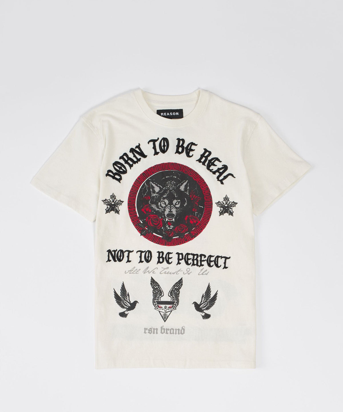 Reason Clothing Great Value Kids Trust No 1 Embroidered Short Sleeve Tee - Cream