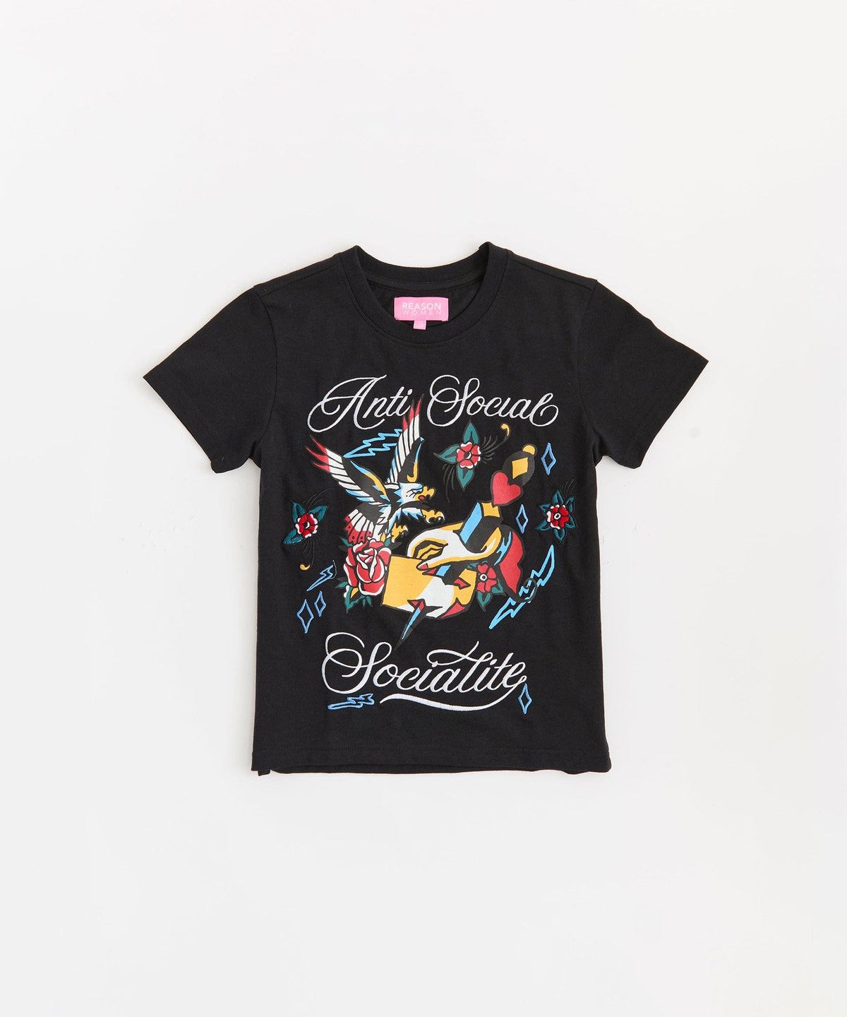 Reason Clothing Trending Anti Social Socialite Kid's Graphic Cropped Short Sleeve Tee - Black