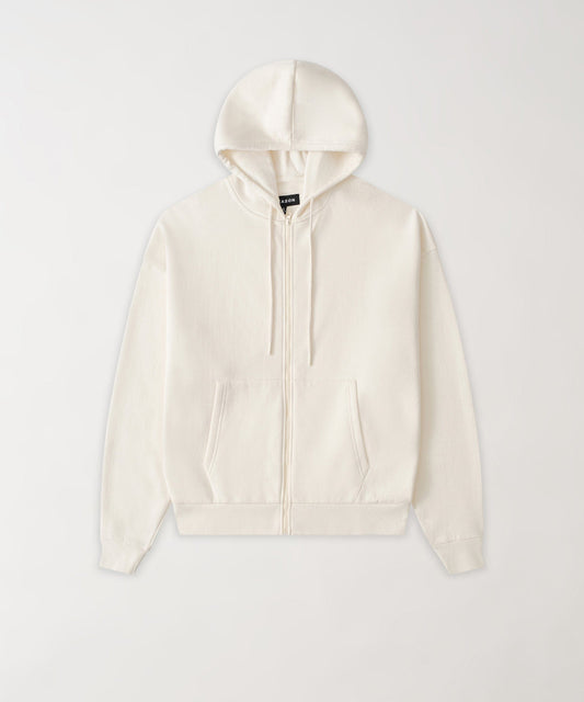 Reason Clothing Value Essential Boxy Fit Zip Up Hoodie - Cream