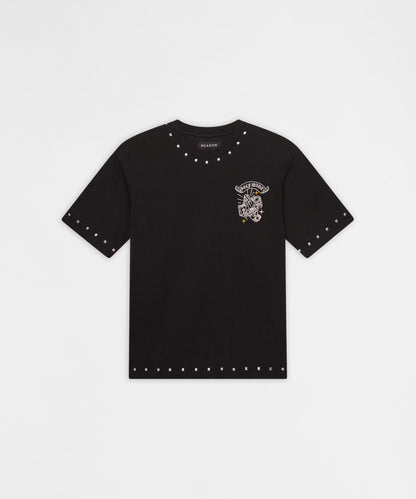 Reason Clothing Top Pick First Class Embroidered Short Sleeve Tee- Black