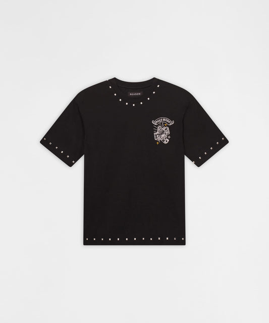 Reason Clothing Top Pick First Class Embroidered Short Sleeve Tee- Black