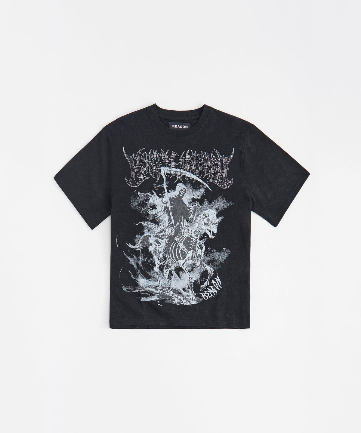 Reason Clothing Quality Grim Reaper Washed Rhinestones Short Sleeve Tee - Black