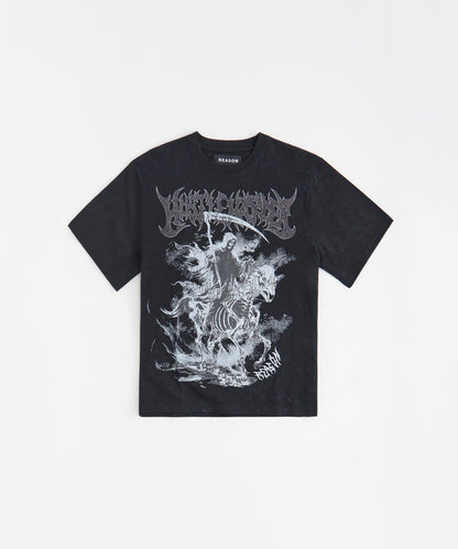 Reason Clothing Quality Grim Reaper Washed Rhinestones Short Sleeve Tee - Black