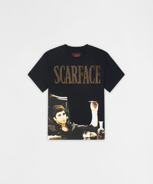 Reason Clothing Hot Sale Scarface Rhinestones Short Sleeve Tee - Black