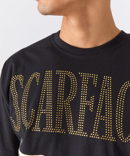 Reason Clothing Hot Sale Scarface Rhinestones Short Sleeve Tee - Black