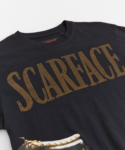Reason Clothing Hot Sale Scarface Rhinestones Short Sleeve Tee - Black