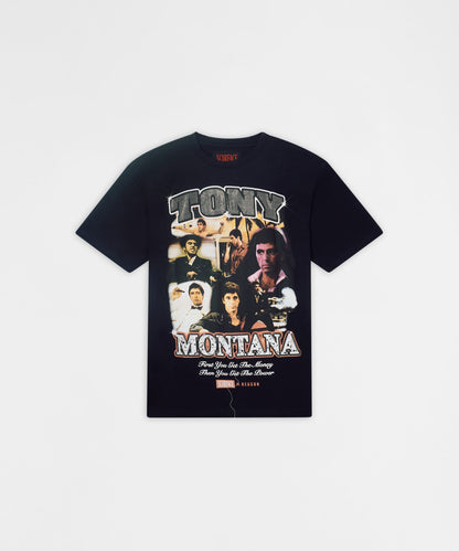 Reason Clothing Latest Scarface "Tony Montana" Rhinestone Tee - Black