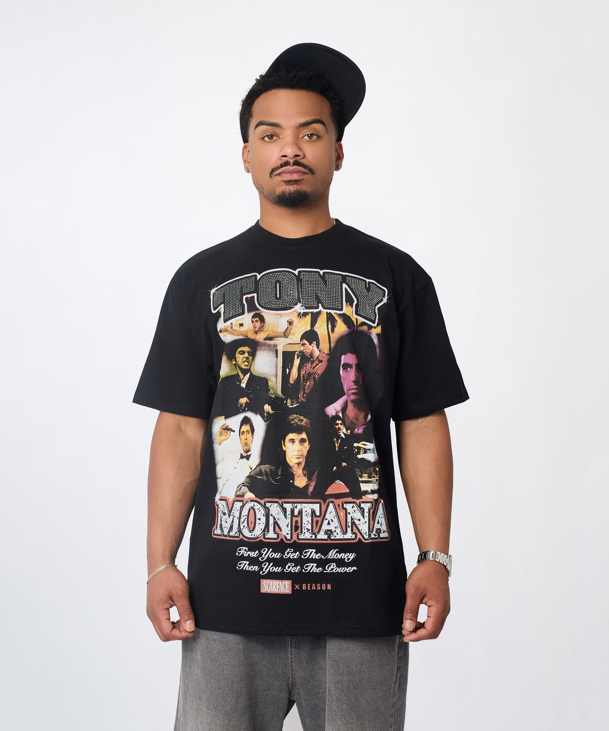 Reason Clothing Latest Scarface "Tony Montana" Rhinestone Tee - Black