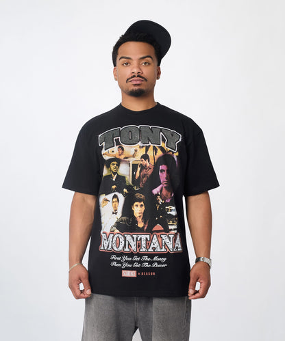 Reason Clothing Latest Scarface "Tony Montana" Rhinestone Tee - Black
