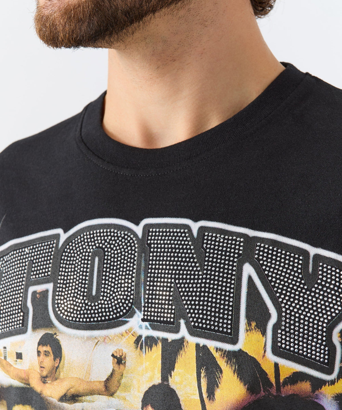 Reason Clothing Latest Scarface "Tony Montana" Rhinestone Tee - Black