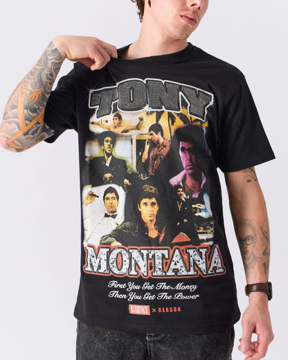 Reason Clothing Latest Scarface "Tony Montana" Rhinestone Tee - Black