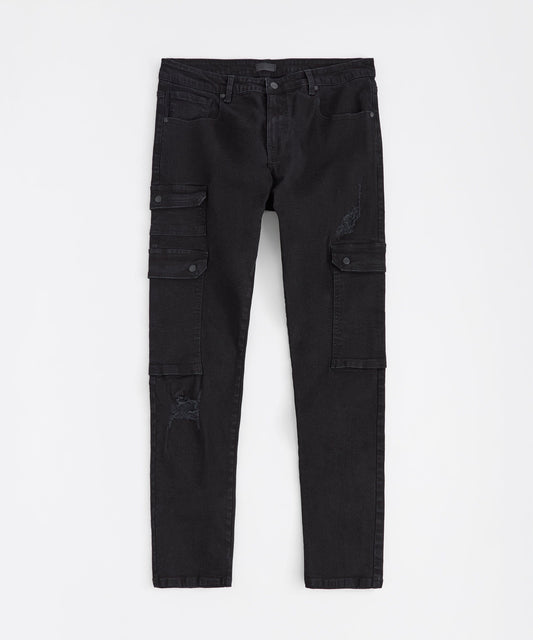 Reason Clothing Special Offer Classic Distressed Cargo Pants - Black