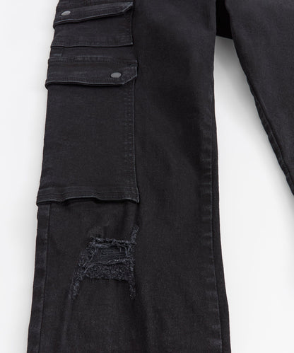 Reason Clothing Special Offer Classic Distressed Cargo Pants - Black