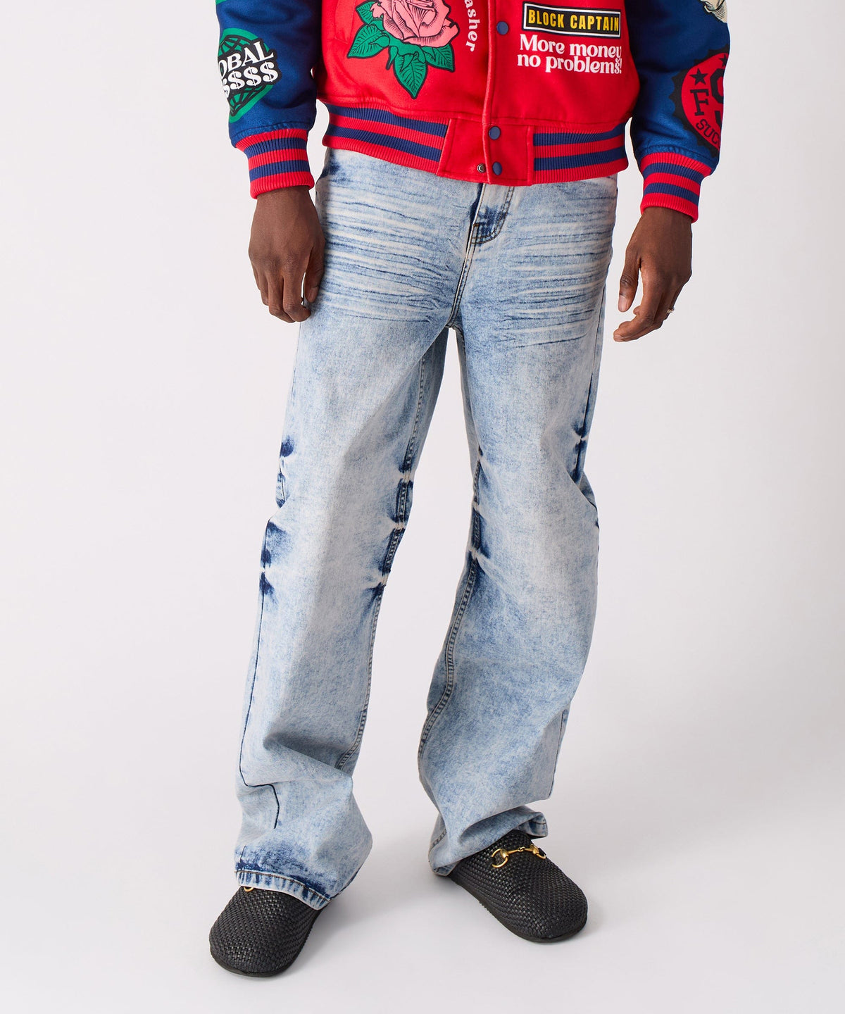 Reason Clothing Discount Washed Ripped Denim Pants - Blue