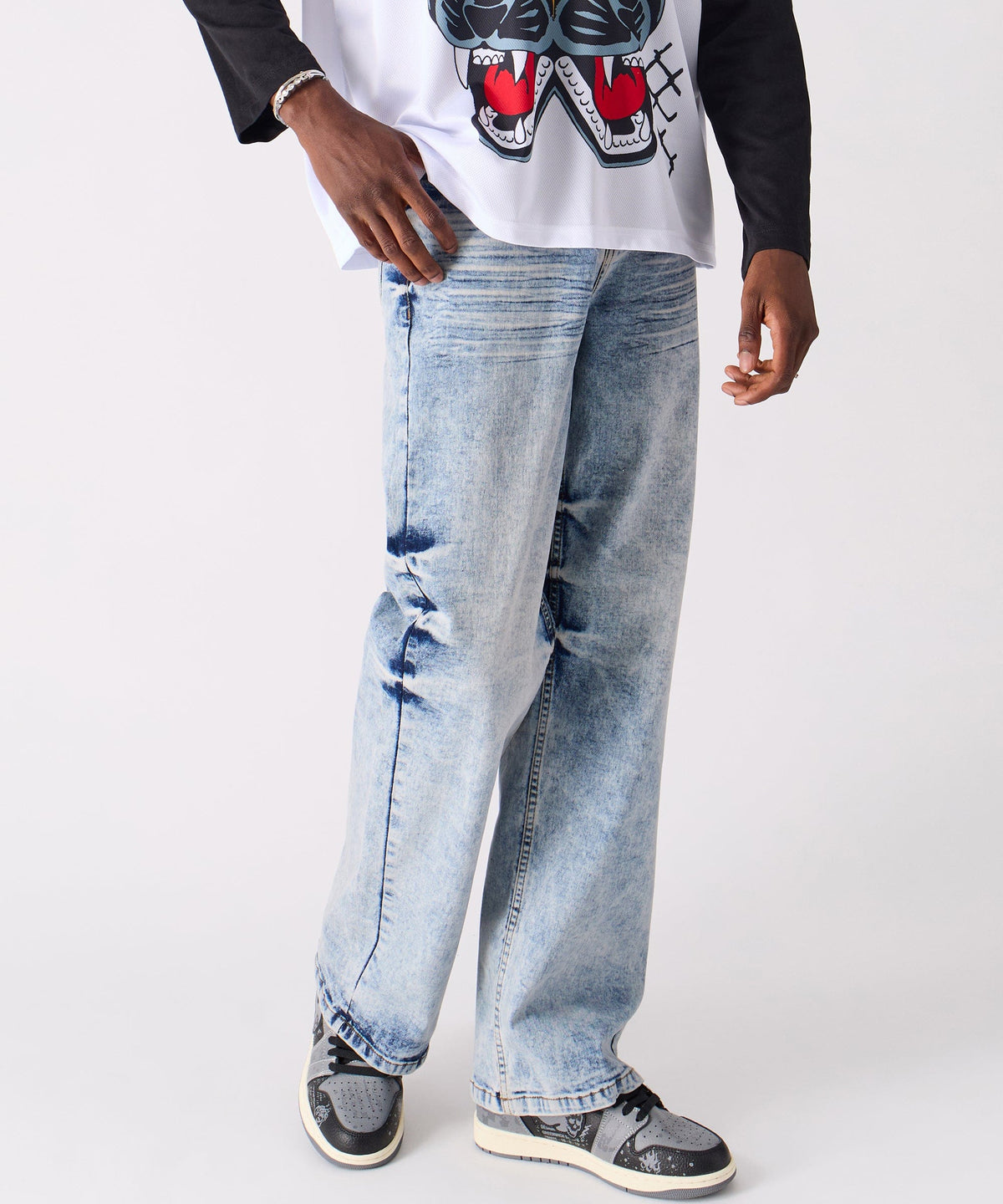 Reason Clothing Discount Washed Ripped Denim Pants - Blue
