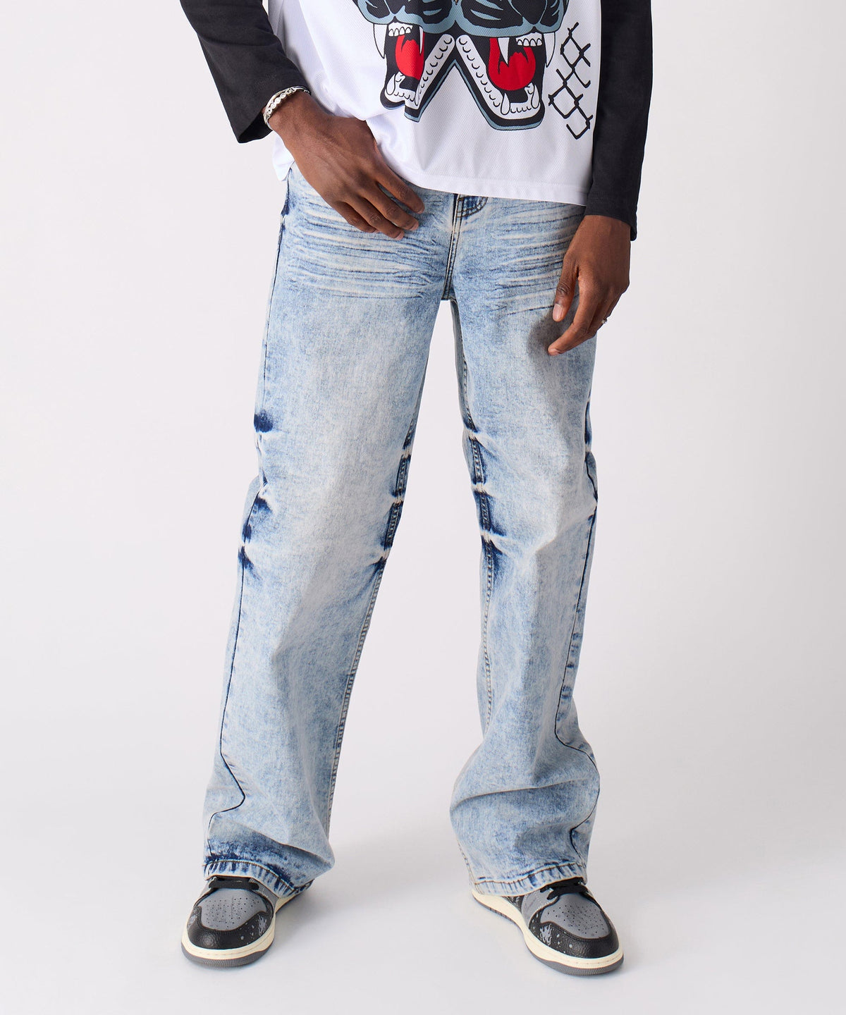Reason Clothing Discount Washed Ripped Denim Pants - Blue