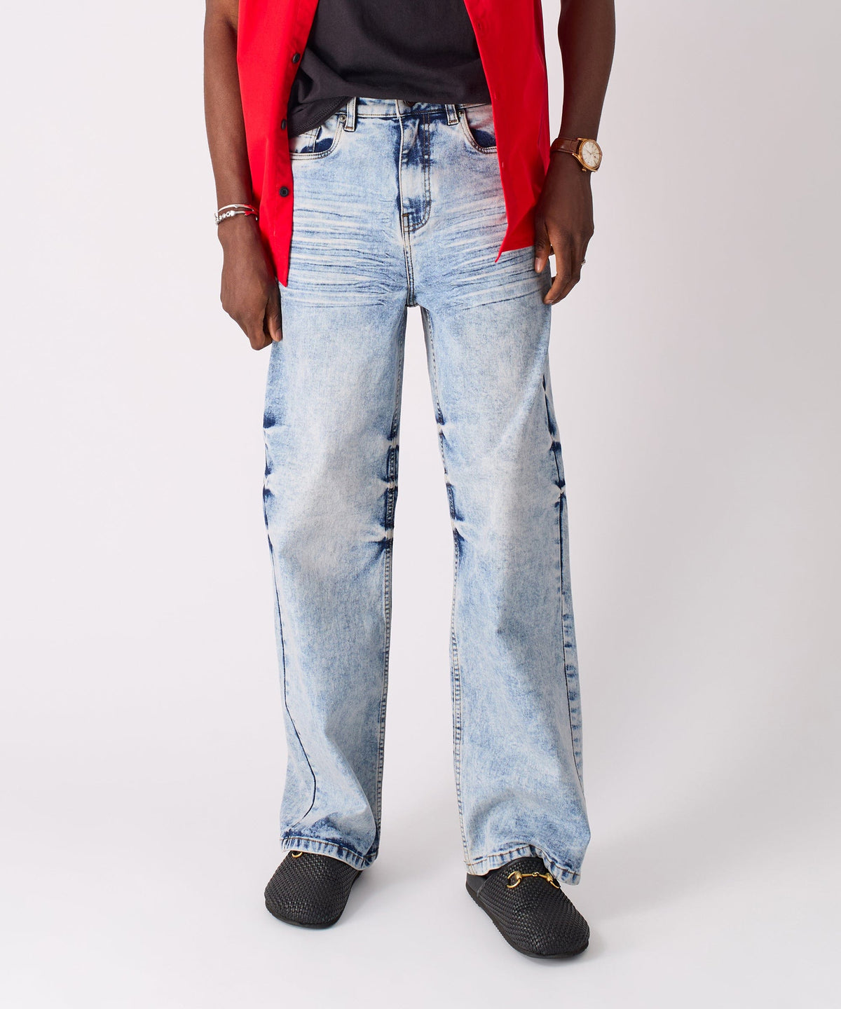 Reason Clothing Discount Washed Ripped Denim Pants - Blue