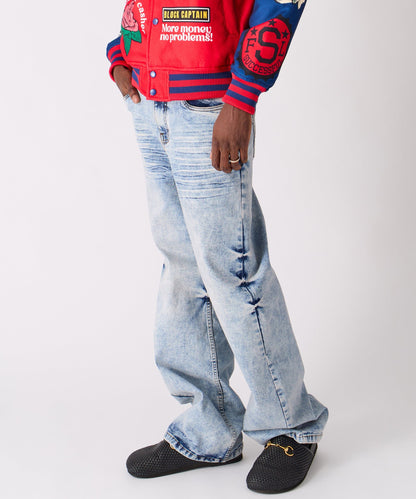 Reason Clothing Discount Washed Ripped Denim Pants - Blue