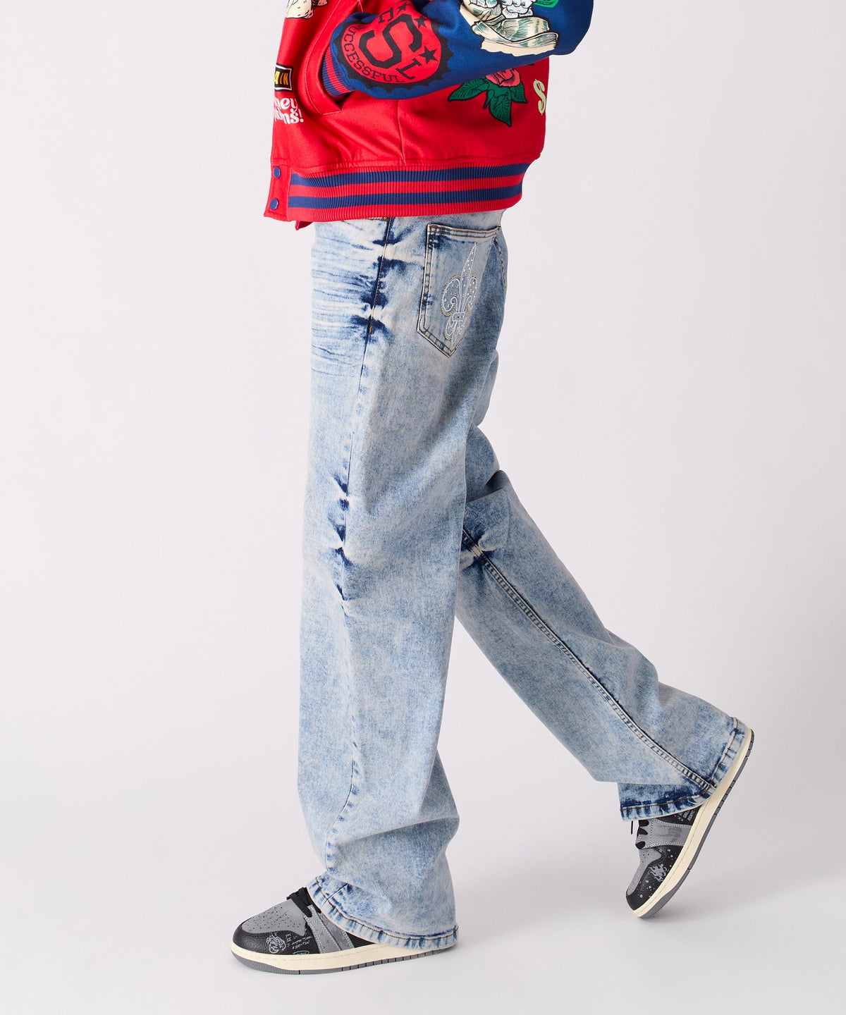Reason Clothing Discount Washed Ripped Denim Pants - Blue