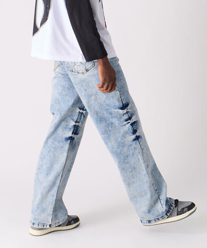 Reason Clothing Discount Washed Ripped Denim Pants - Blue