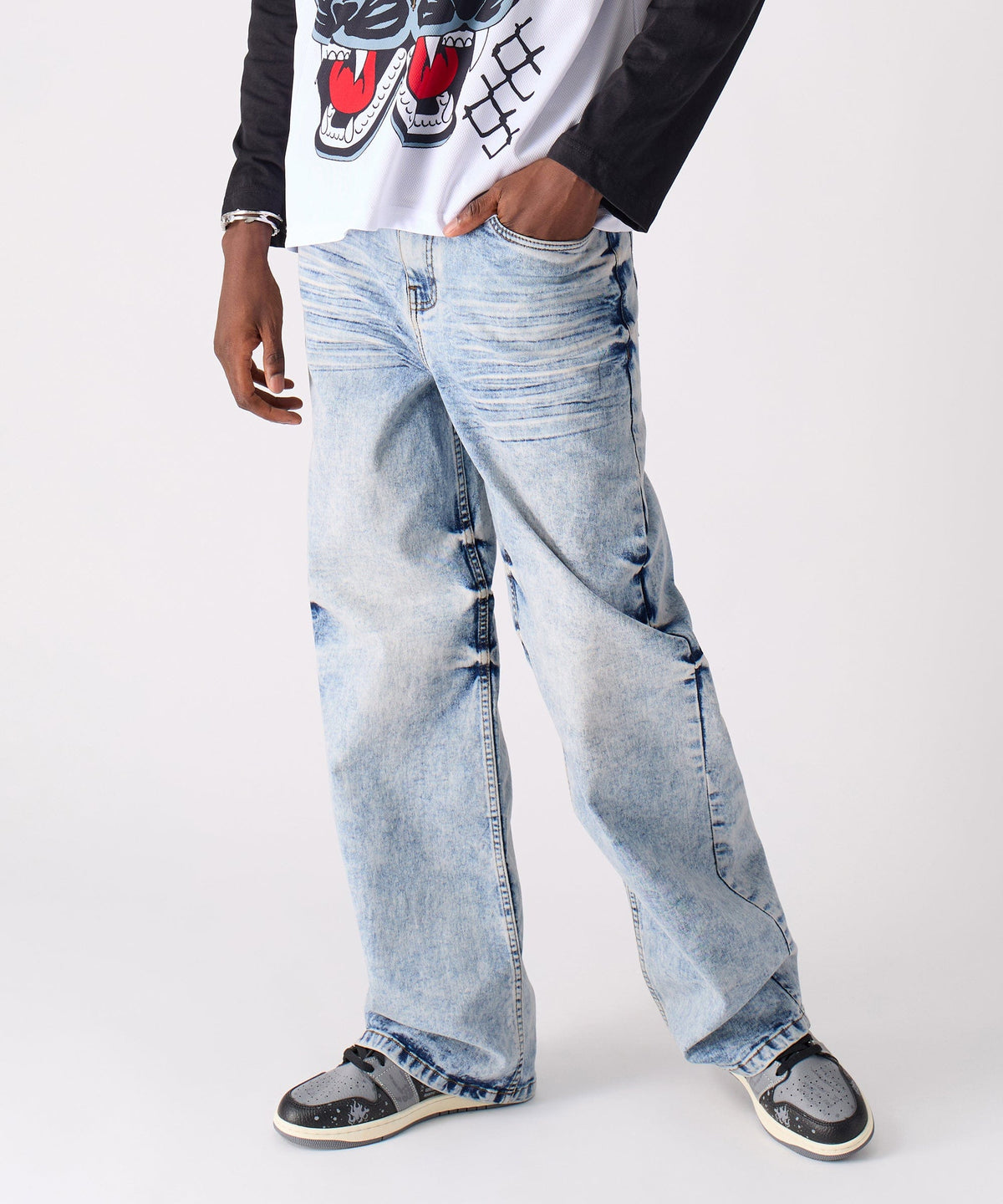 Reason Clothing Discount Washed Ripped Denim Pants - Blue