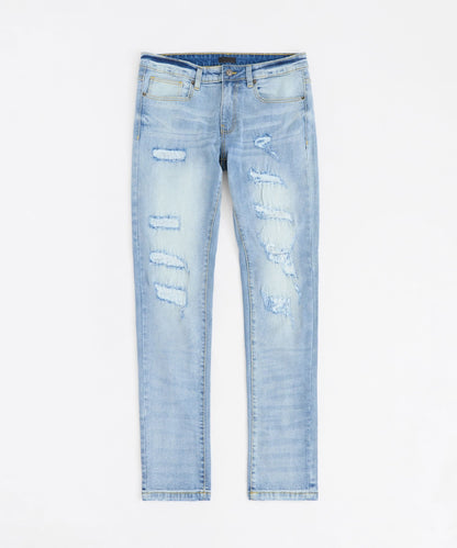 Reason Clothing Popular Plus Size Ripped Denim Jeans - Blue