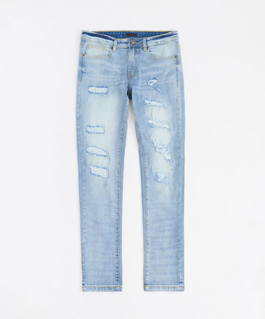 Reason Clothing Popular Plus Size Ripped Denim Jeans - Blue