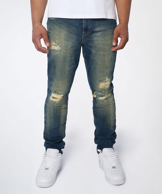 Reason Clothing Exclusive Men's Skinny Ripped Denim Pant - Medium Blue