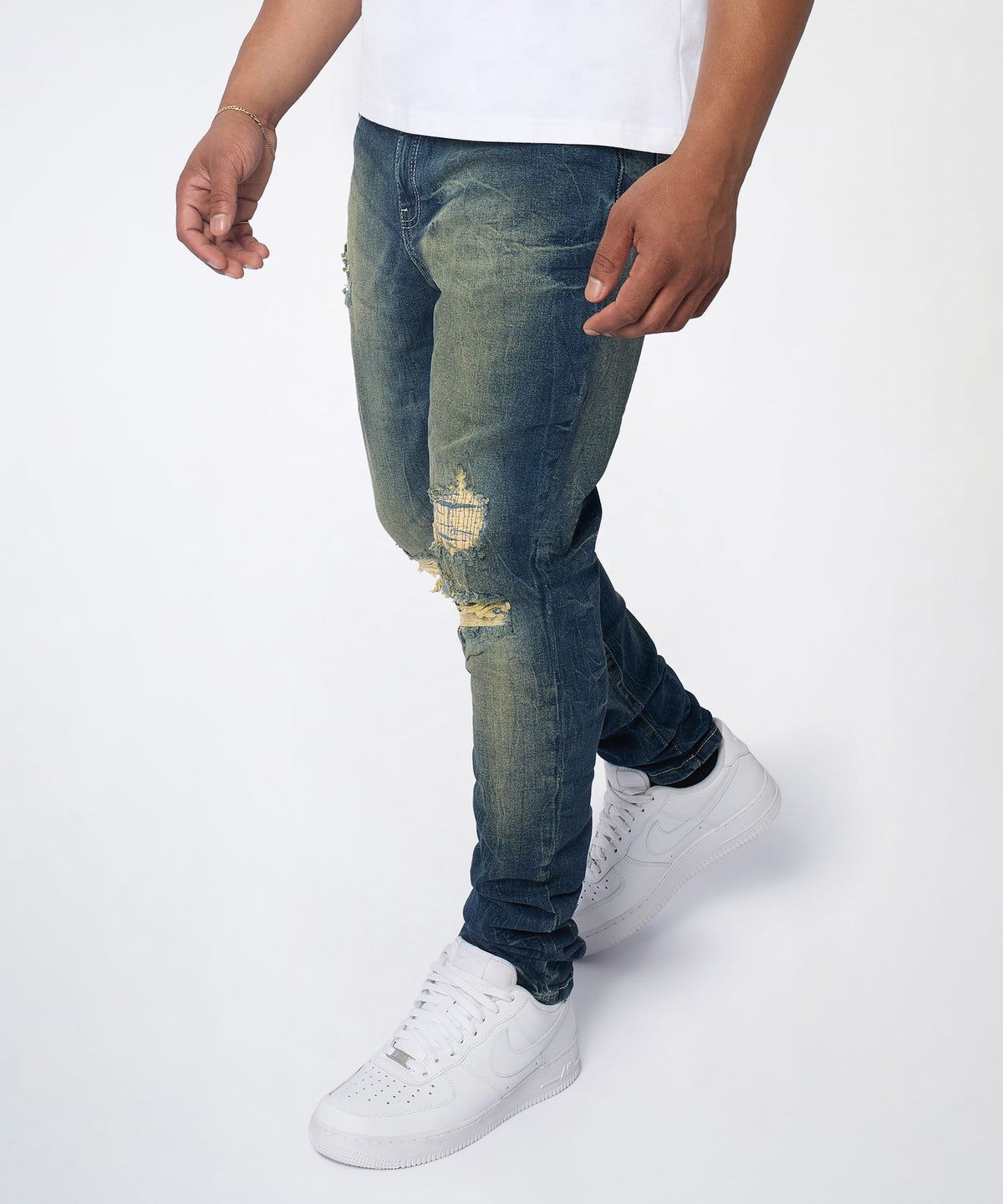 Reason Clothing Exclusive Men's Skinny Ripped Denim Pant - Medium Blue
