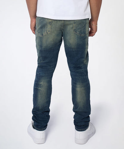 Reason Clothing Exclusive Men's Skinny Ripped Denim Pant - Medium Blue