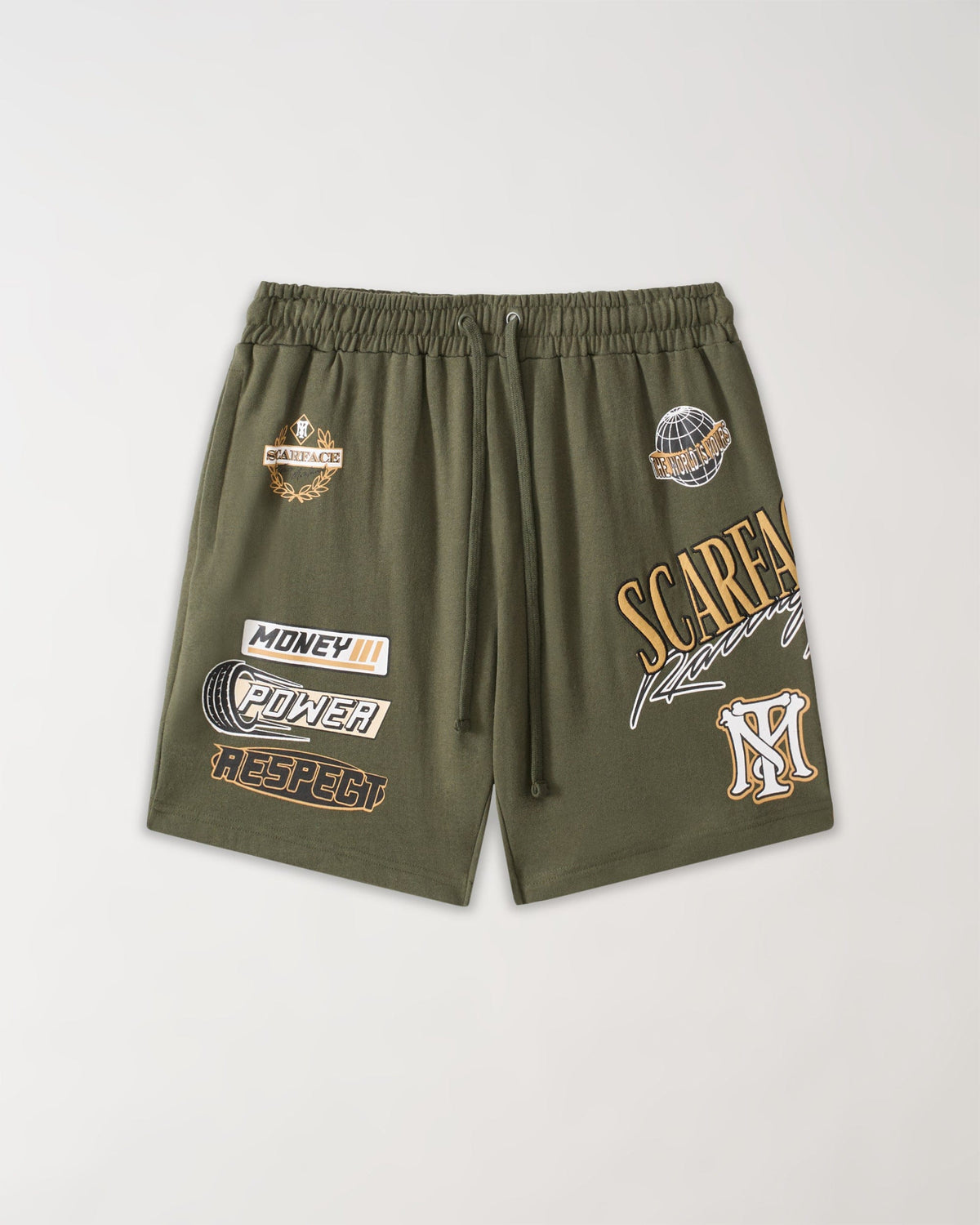Reason Clothing Hot Sale Scarface Applique Racing Short - Olive Green