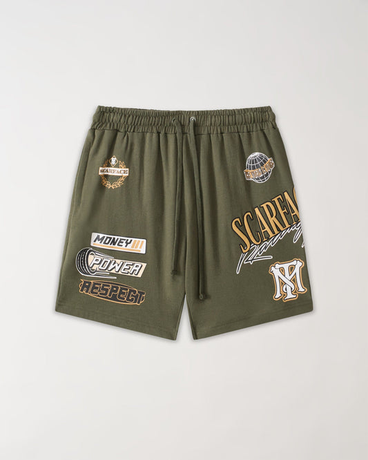 Reason Clothing Hot Sale Scarface Applique Racing Short - Olive Green