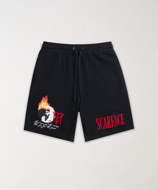 Reason Clothing Classic Scarface Get The Money Embroidered Fleece Short - Black